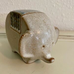 Elephant Animal Figurine Glazed Grayish Tan Blue Redware Hard To Find Japan